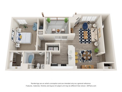 Floor plan for 1 bed, 1 bath, 940 sqft